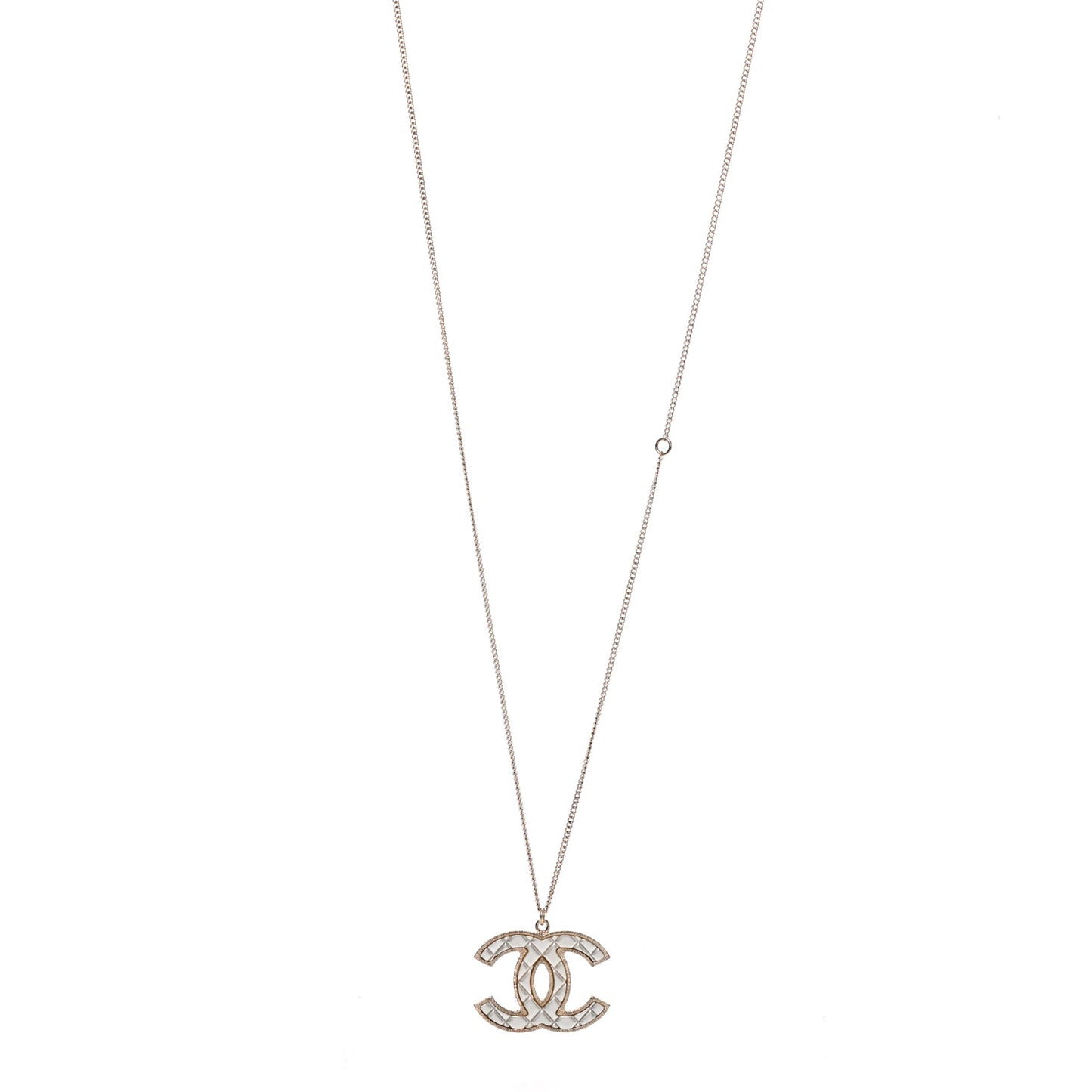 Metal Quilted CC Pendant Necklace Gold White