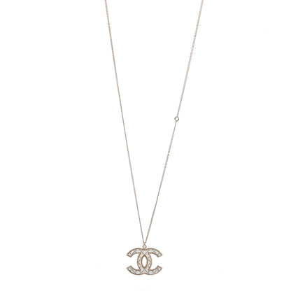 Chanel Metal Quilted CC Pendant Necklace Gold White 1 of 5