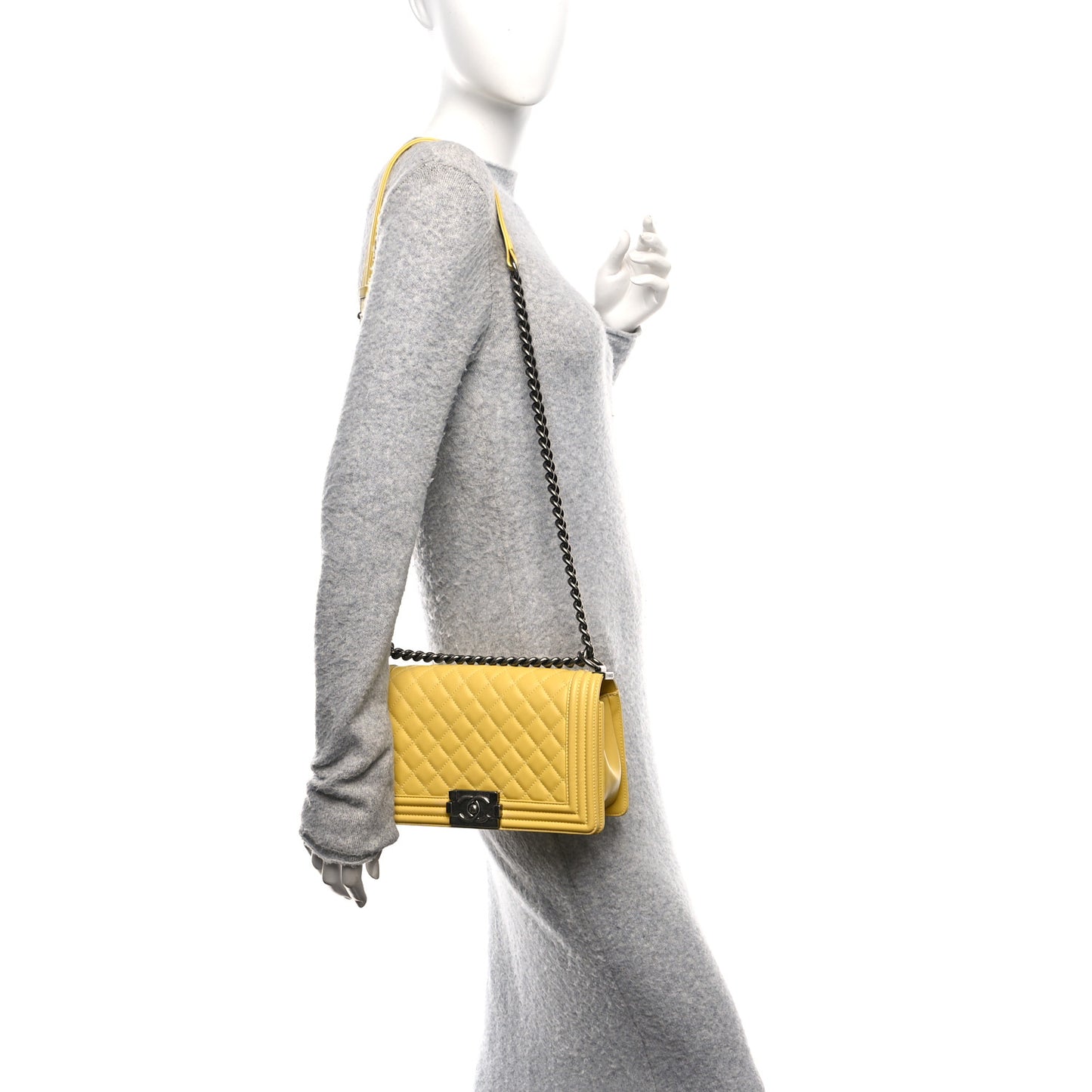 Calfskin Quilted Medium Boy Flap Yellow