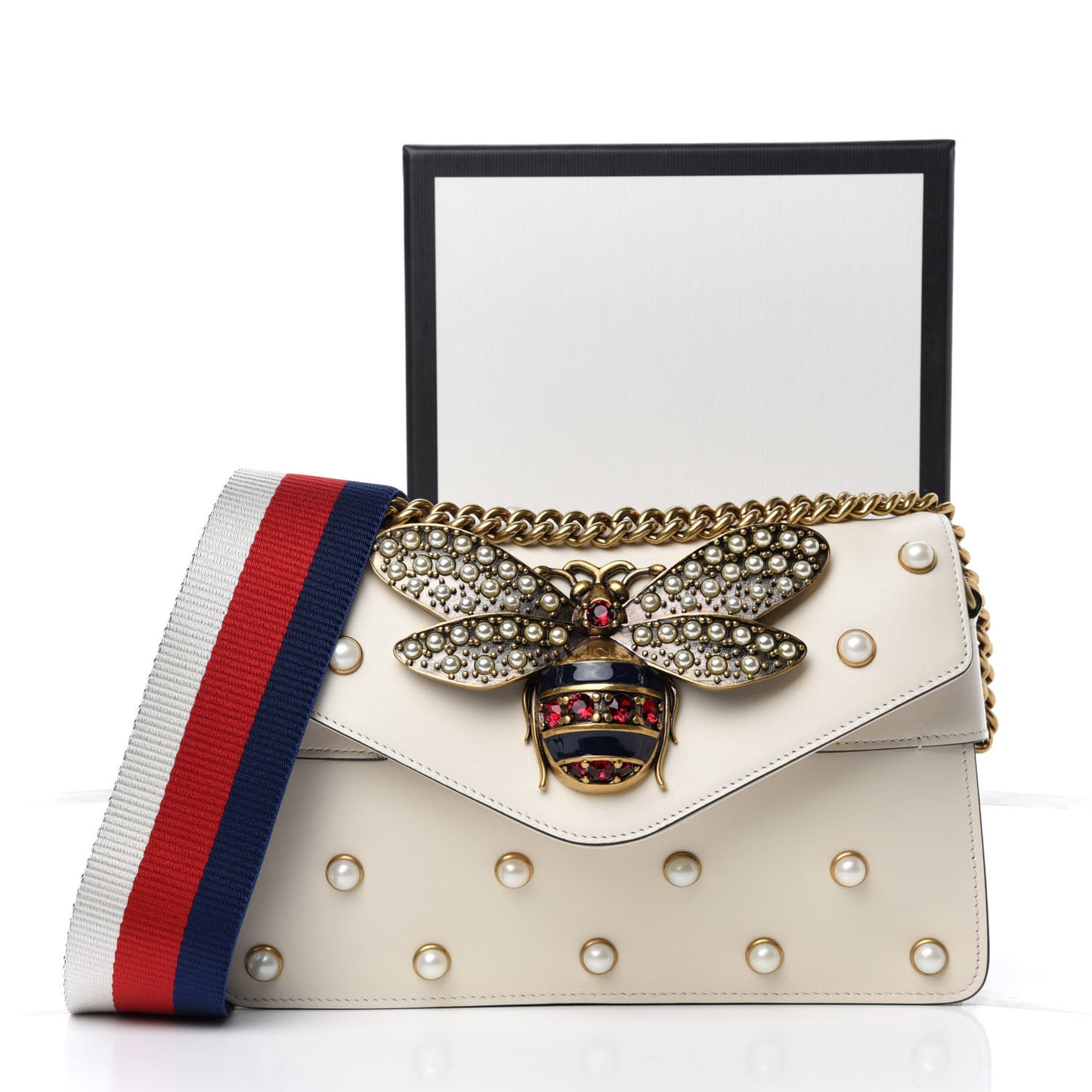 Nappa Pearl Studded Mini Queen Margaret Broadway Shoulder Bag Mystic White