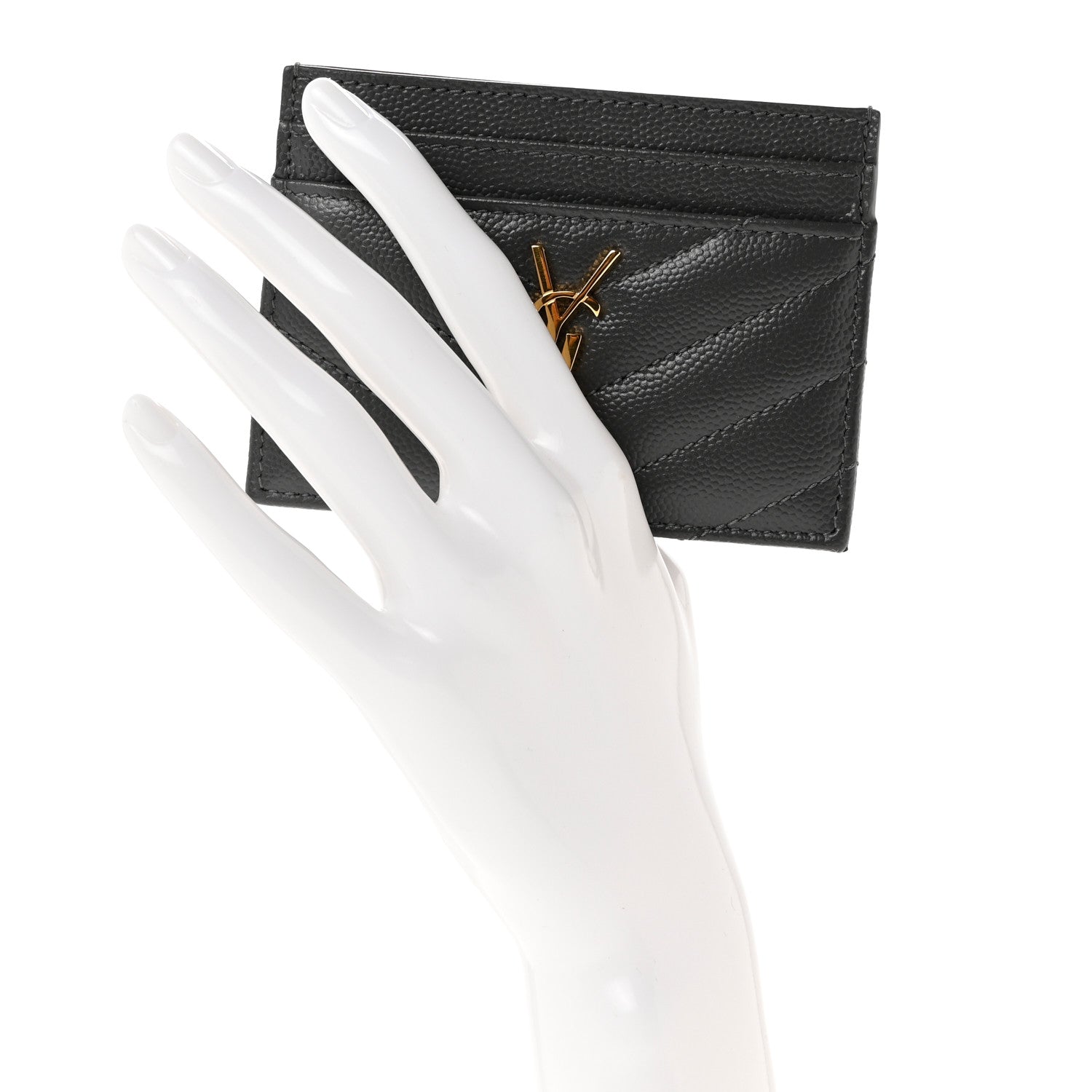 Saint Laurent Grain De Poudre Matelasse Chevron Monogram Credit Card Case Storm 2 of 7