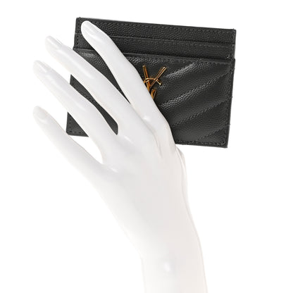 Saint Laurent Grain De Poudre Matelasse Chevron Monogram Credit Card Case Storm 2 of 7