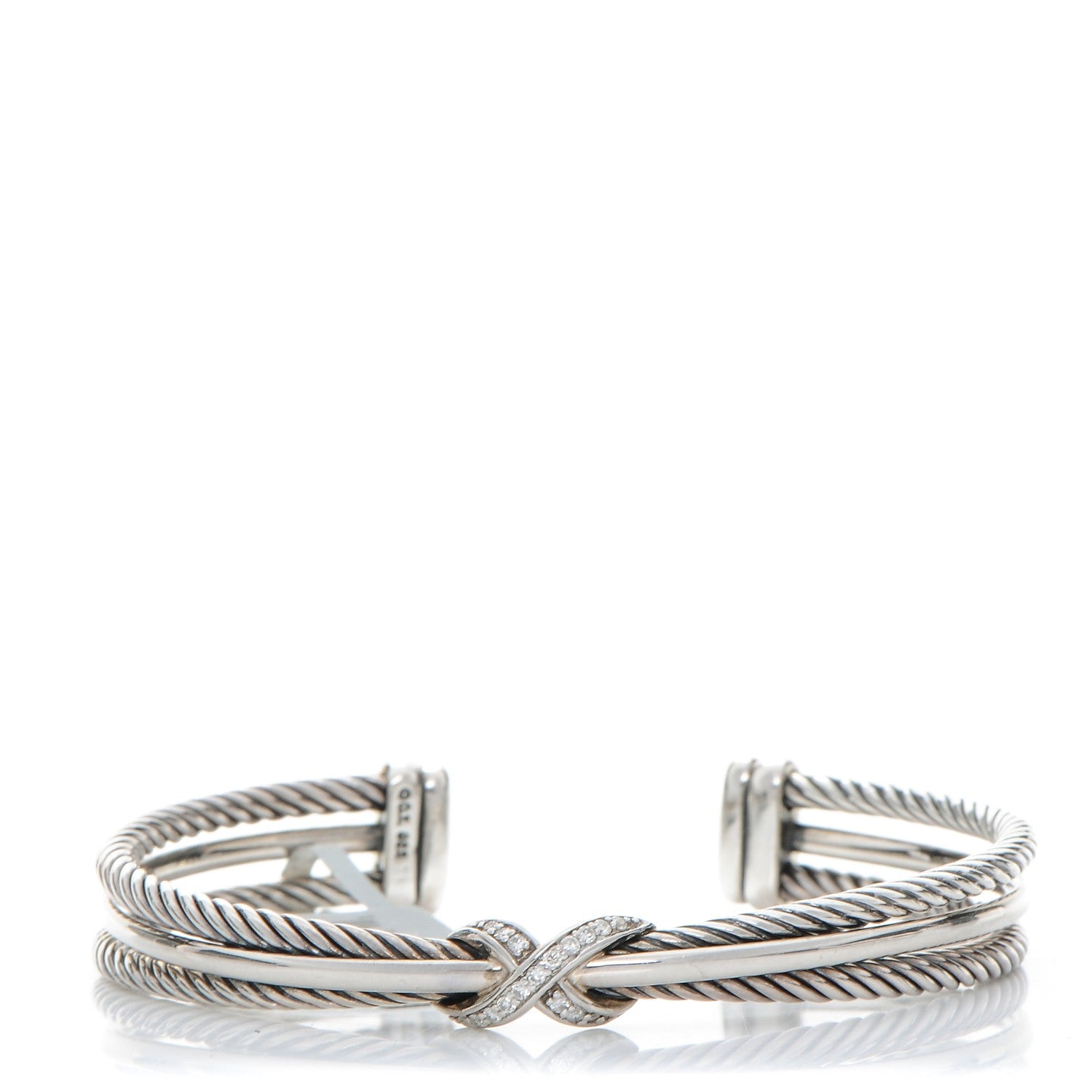 David Yurman Sterling Silver Diamond 7mm X Crossover Cuff 1 of 5