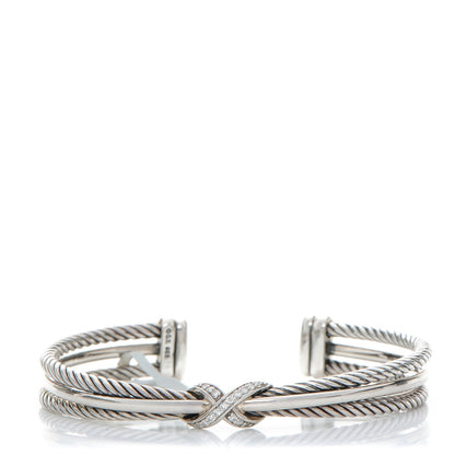 David Yurman Sterling Silver Diamond 7mm X Crossover Cuff 1 of 5