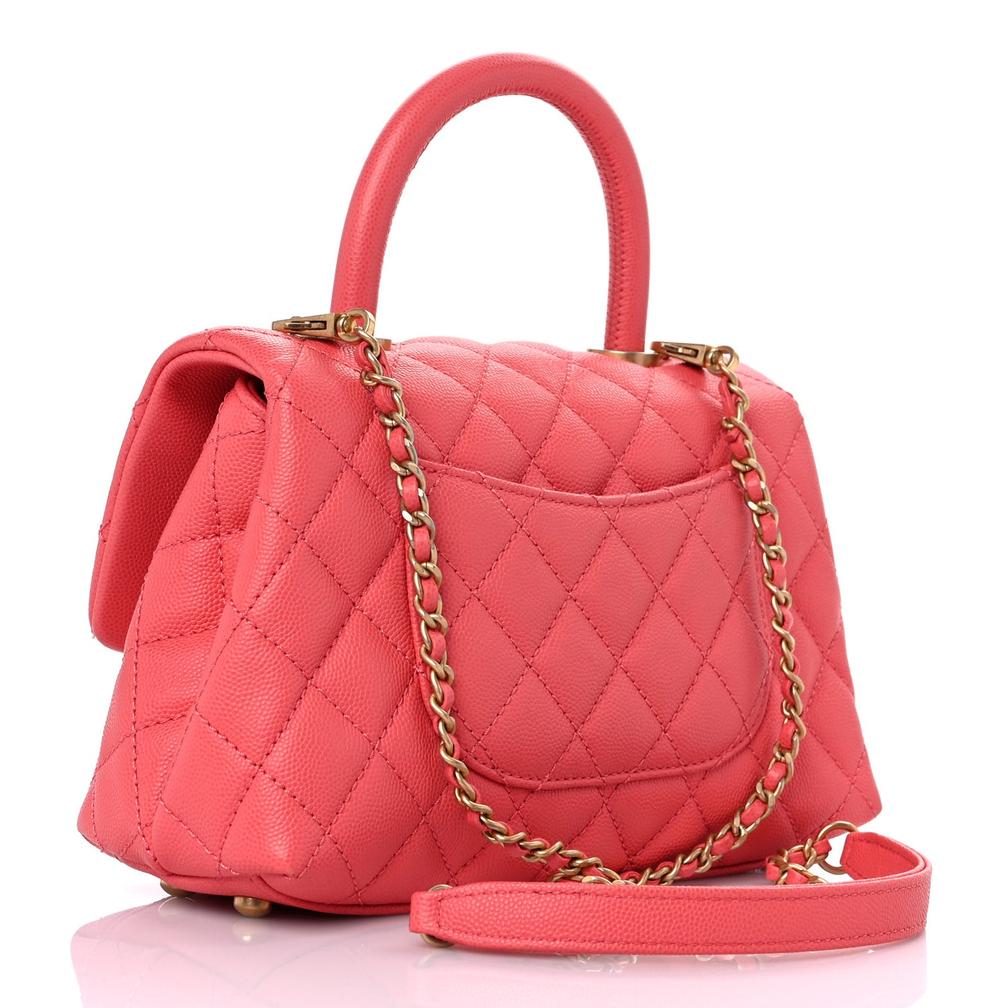 Caviar Quilted Mini Coco Handle Flap Coral