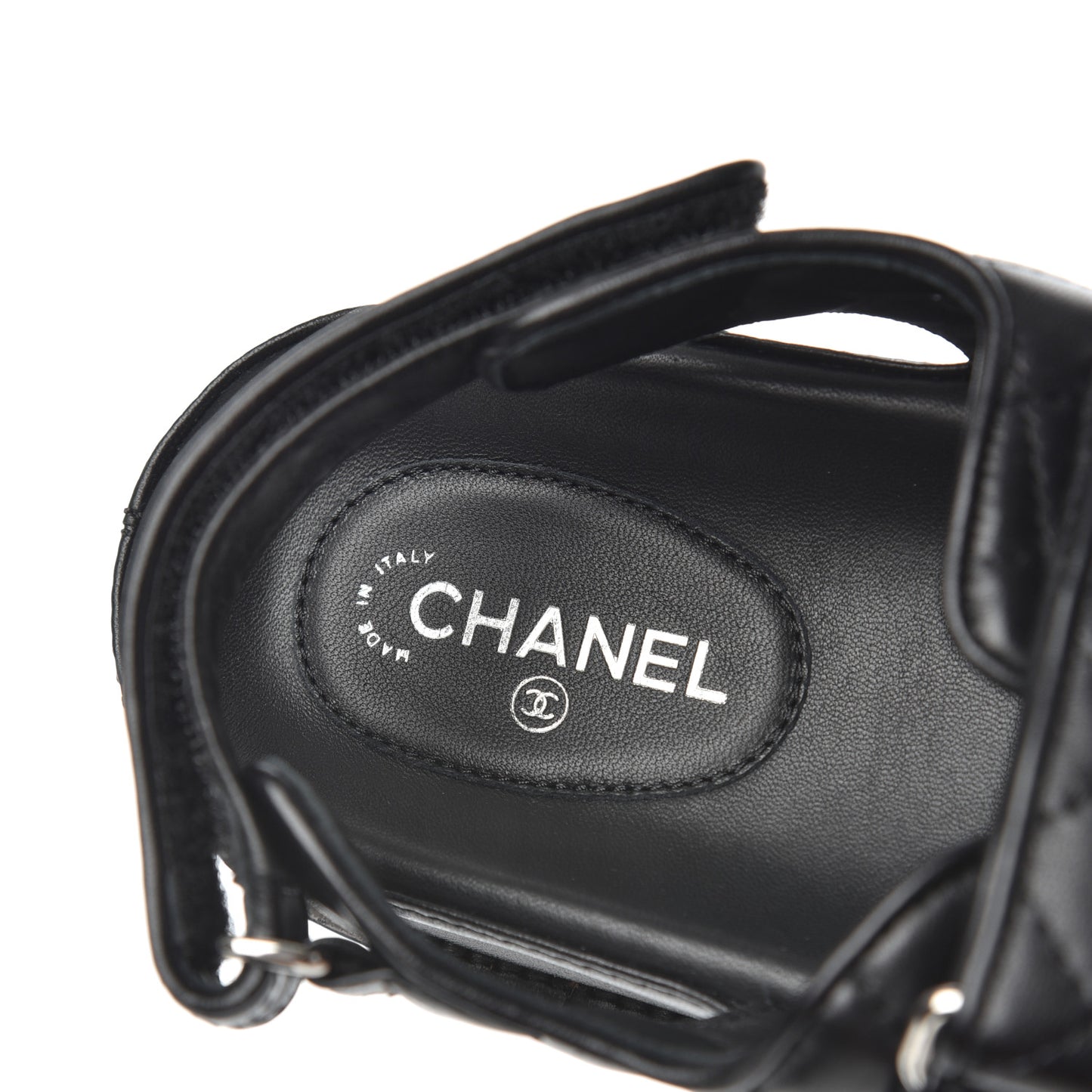 Lambskin Quilted Velcro Dad Sandals 38.5 So Black