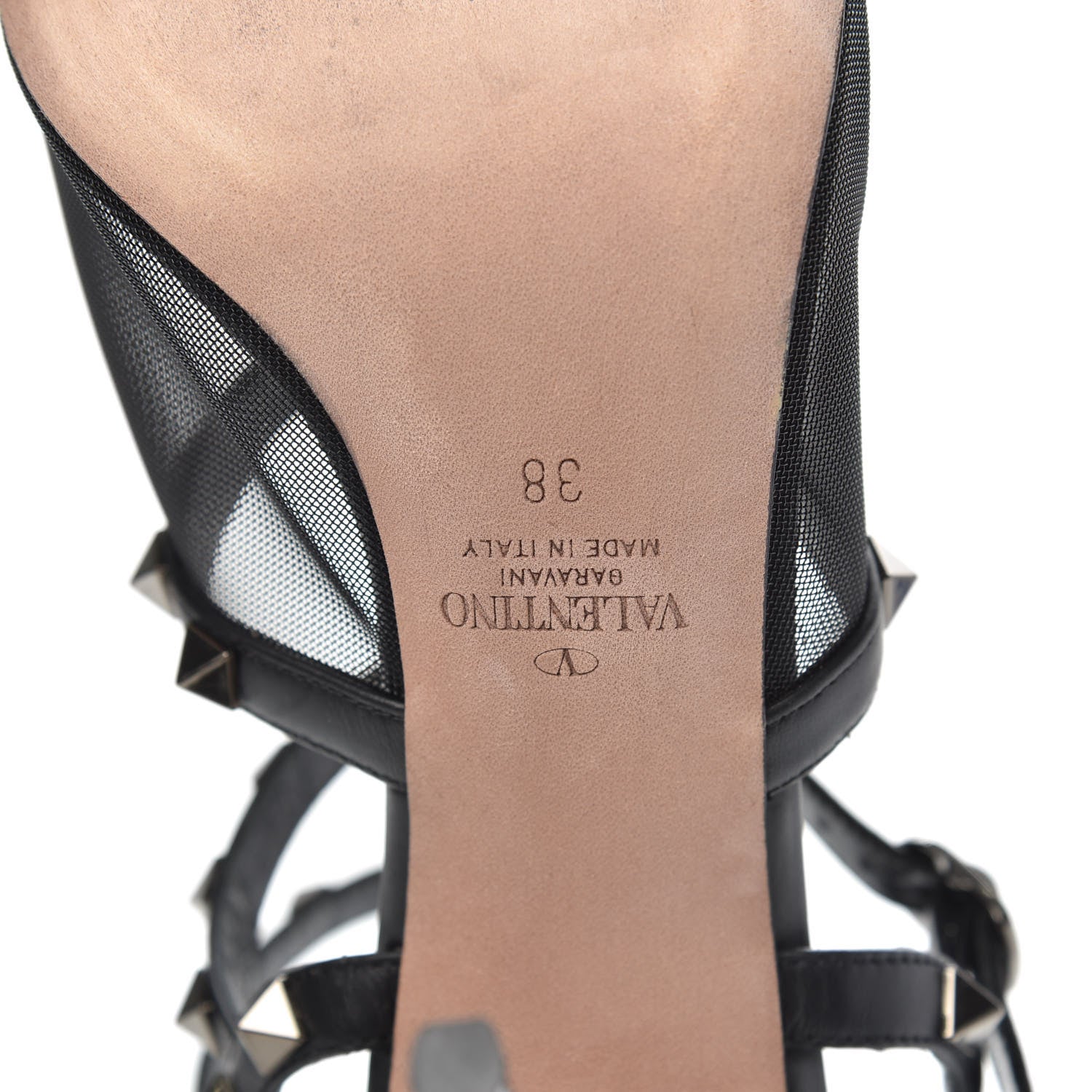 Valentino Garavani Calfskin Mesh Rockstud Gladiator 105mm Sandals 38 Black 6 of 7