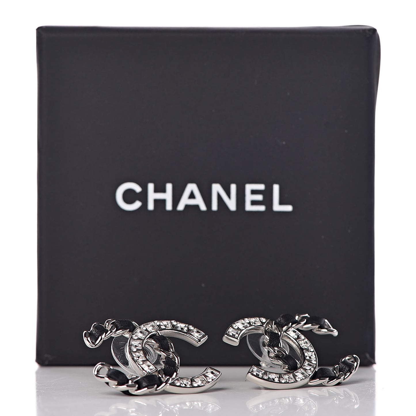 Crystal Lambskin CC Earrings Silver Black