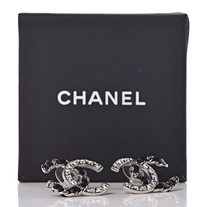 Chanel Crystal Lambskin CC Earrings Silver Black 5 of 5