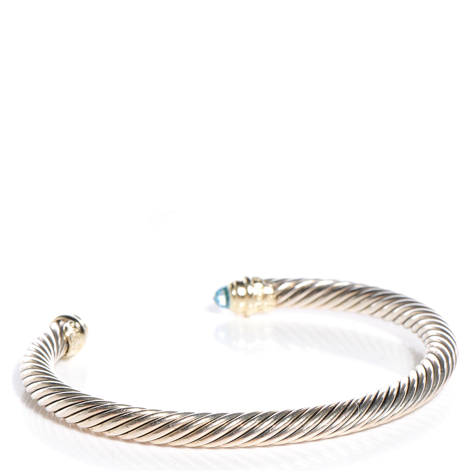 David Yurman Sterling Silver 14K Yellow Gold Blue Topaz 5mm Cable Classics Petite Color Bracelet 3 of 5