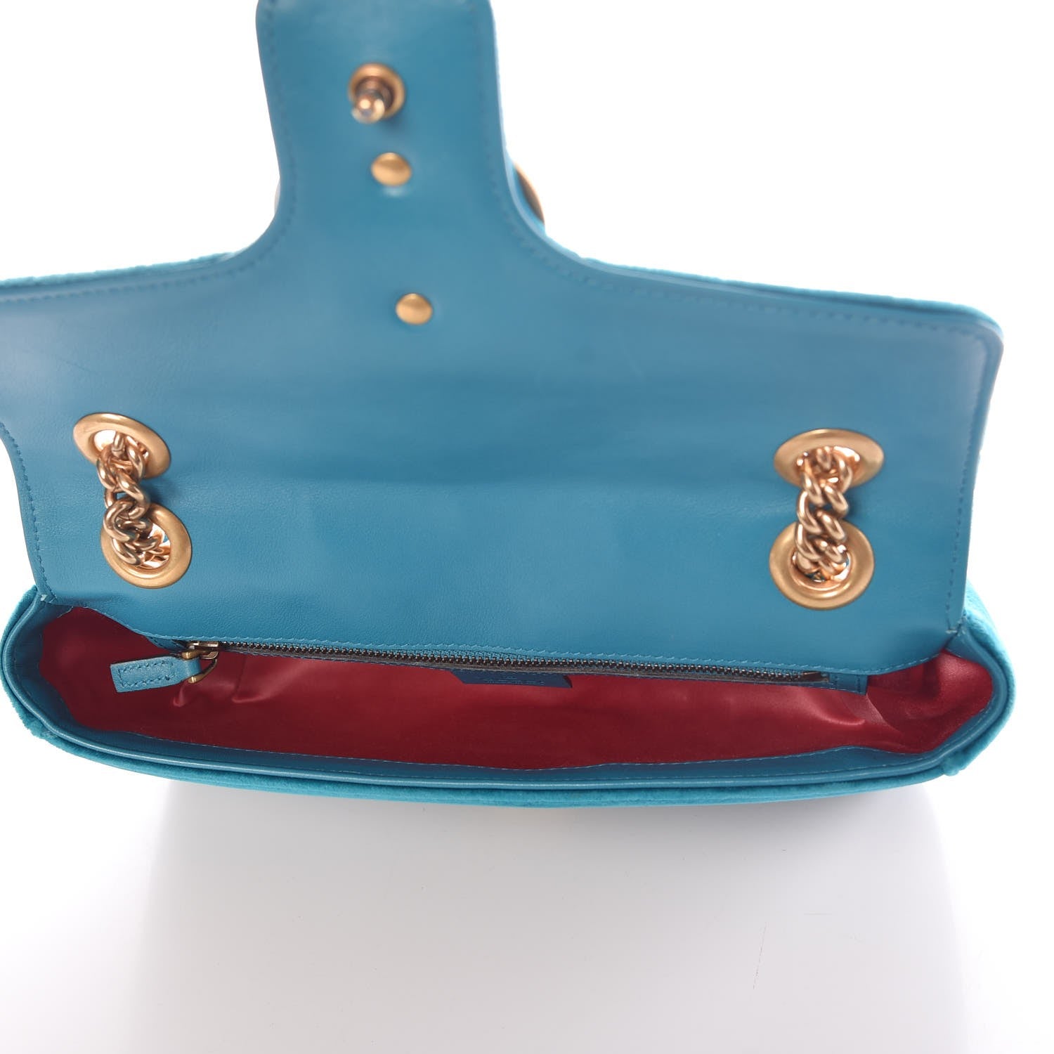 Gucci Velvet Matelasse Small GG Marmont Shoulder Bag Pavone Cyan 5 of 7