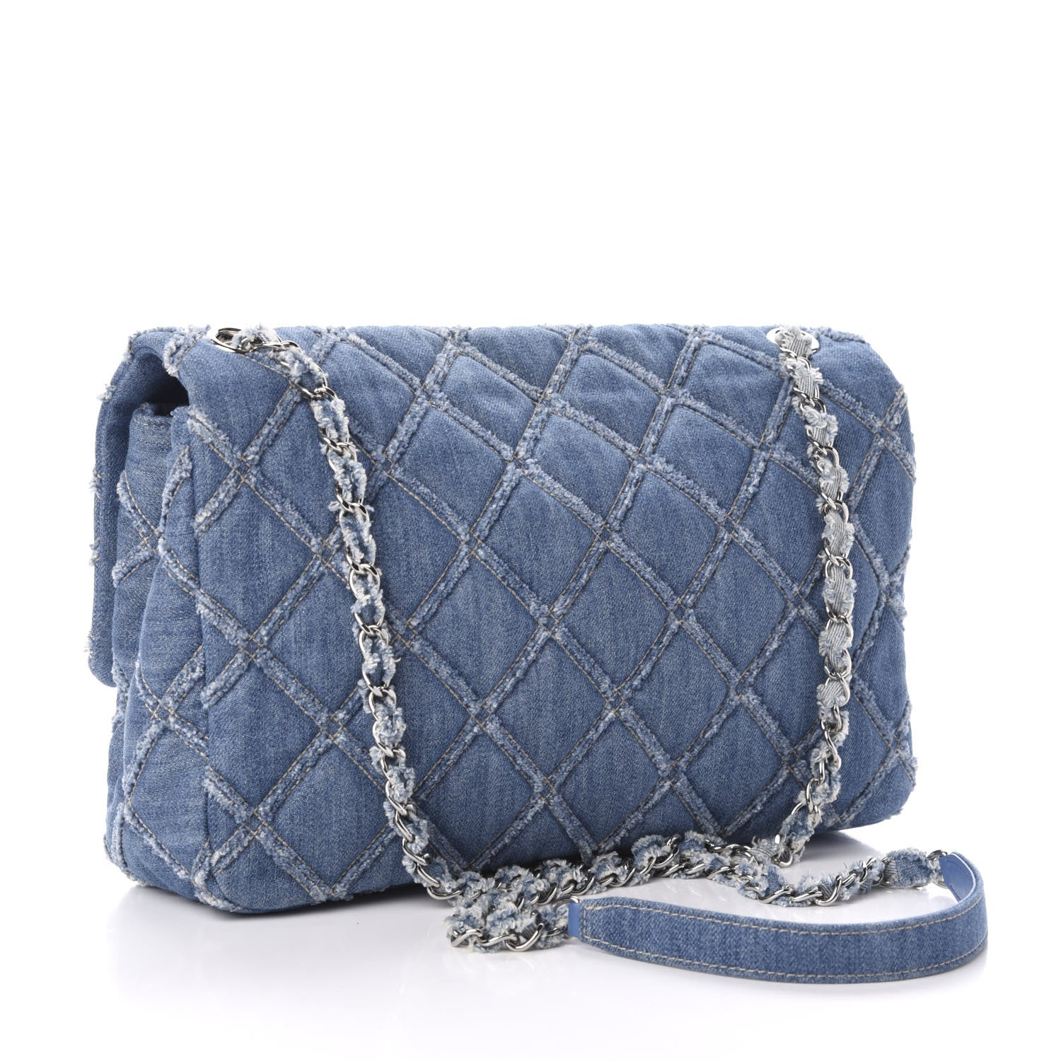 Chanel Frayed Denim Quilted Large Blue Chip Flap Blue 3 of 13