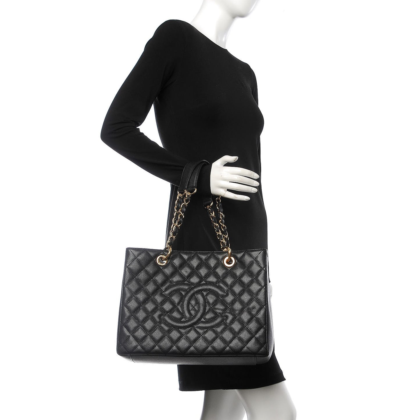 Caviar Quilted Grand Shopping Tote GST Black