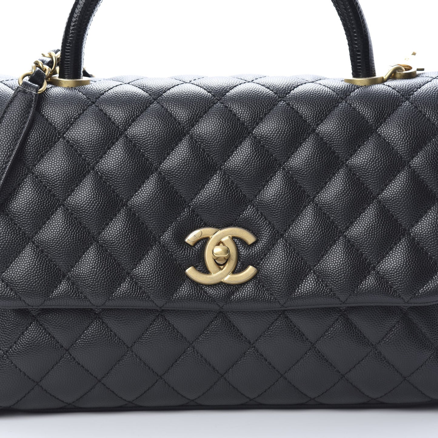 Caviar Lizard Embossed Quilted Small Coco Handle Flap Black