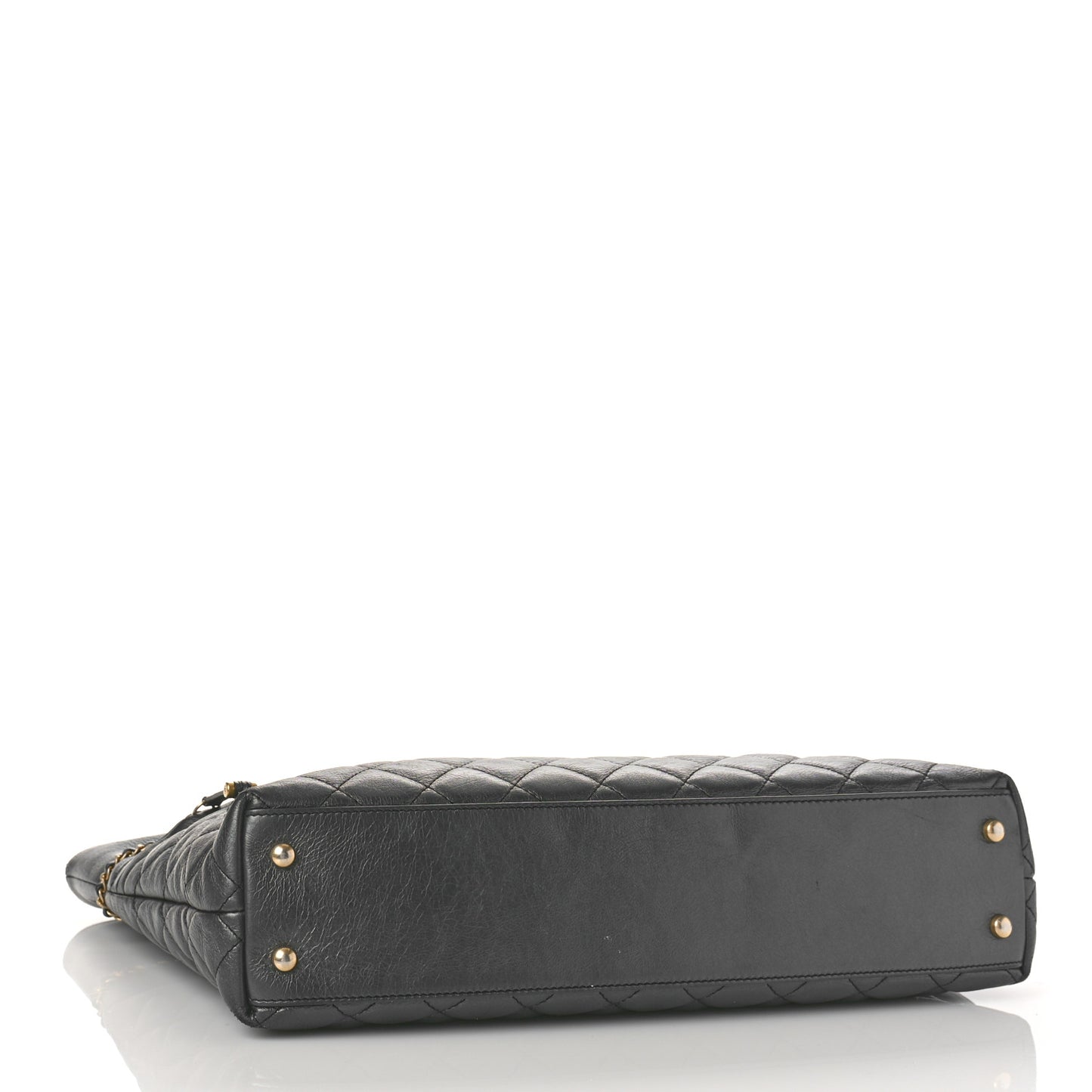 Aged Calfskin Quilted Drawstring Shopping Tote Black