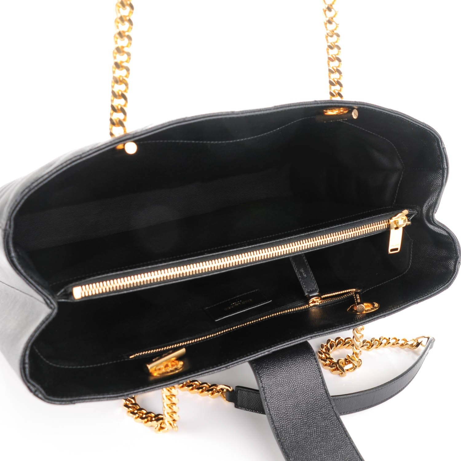 Saint Laurent Grain de Poudre Matelasse Chevron Monogram Shopping Bag Black 5 of 8