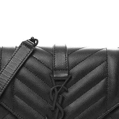 Saint Laurent Grain De Poudre Textured Mixed Matelasse Triquilt Small Monogram Monochrome Satchel Black 7 of 9