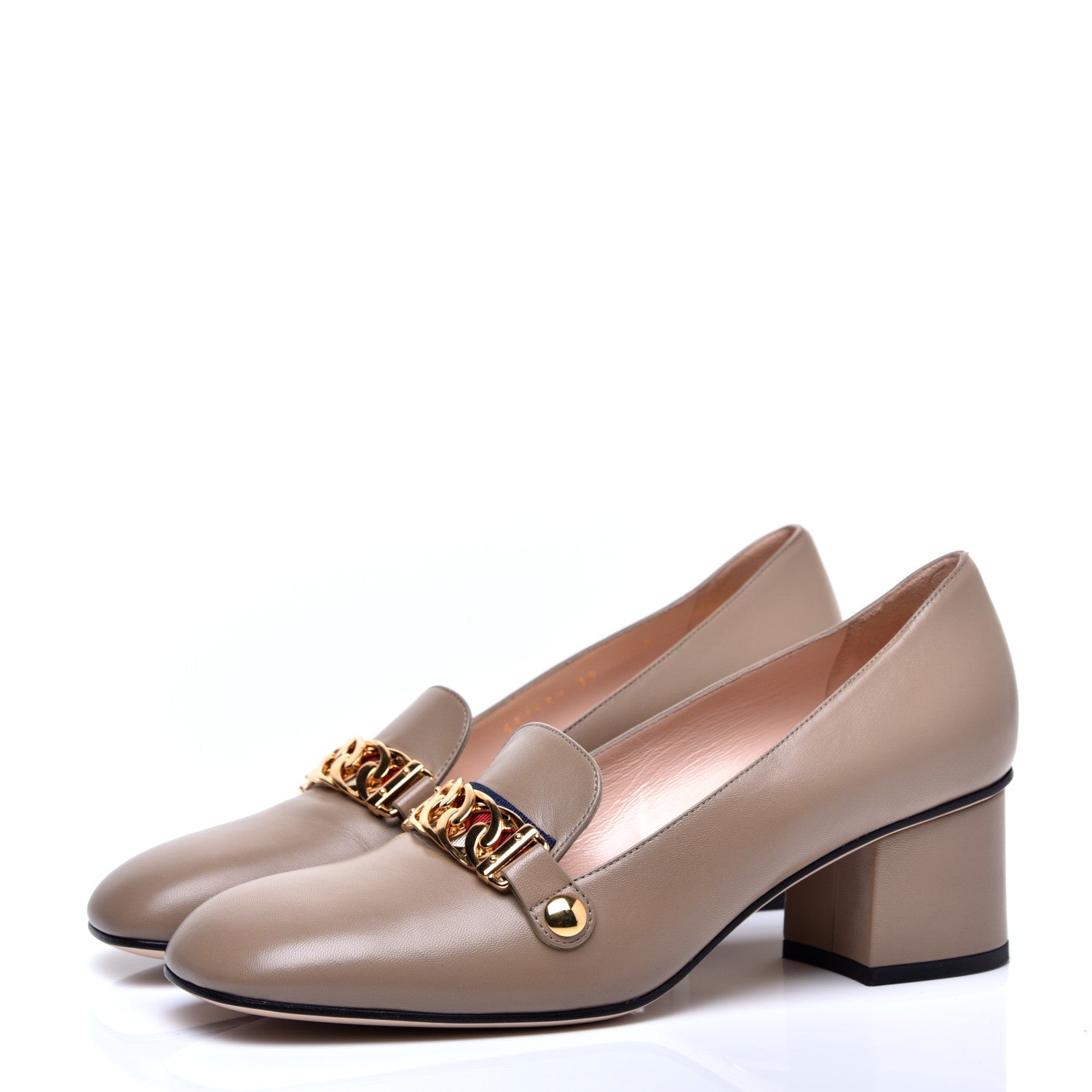 Gucci Malaga Kid Sylvie Web Chain Mid Heel Loafers 39 Mud 3 of 8