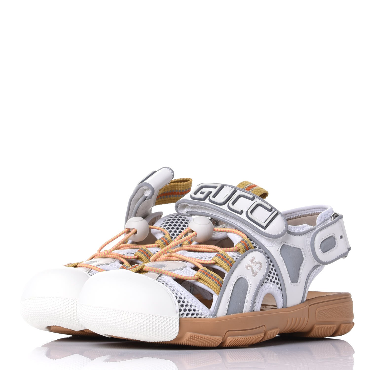 Gucci Mesh Fabric Tinsel Sport Sandals 37 White Silver 3 of 12
