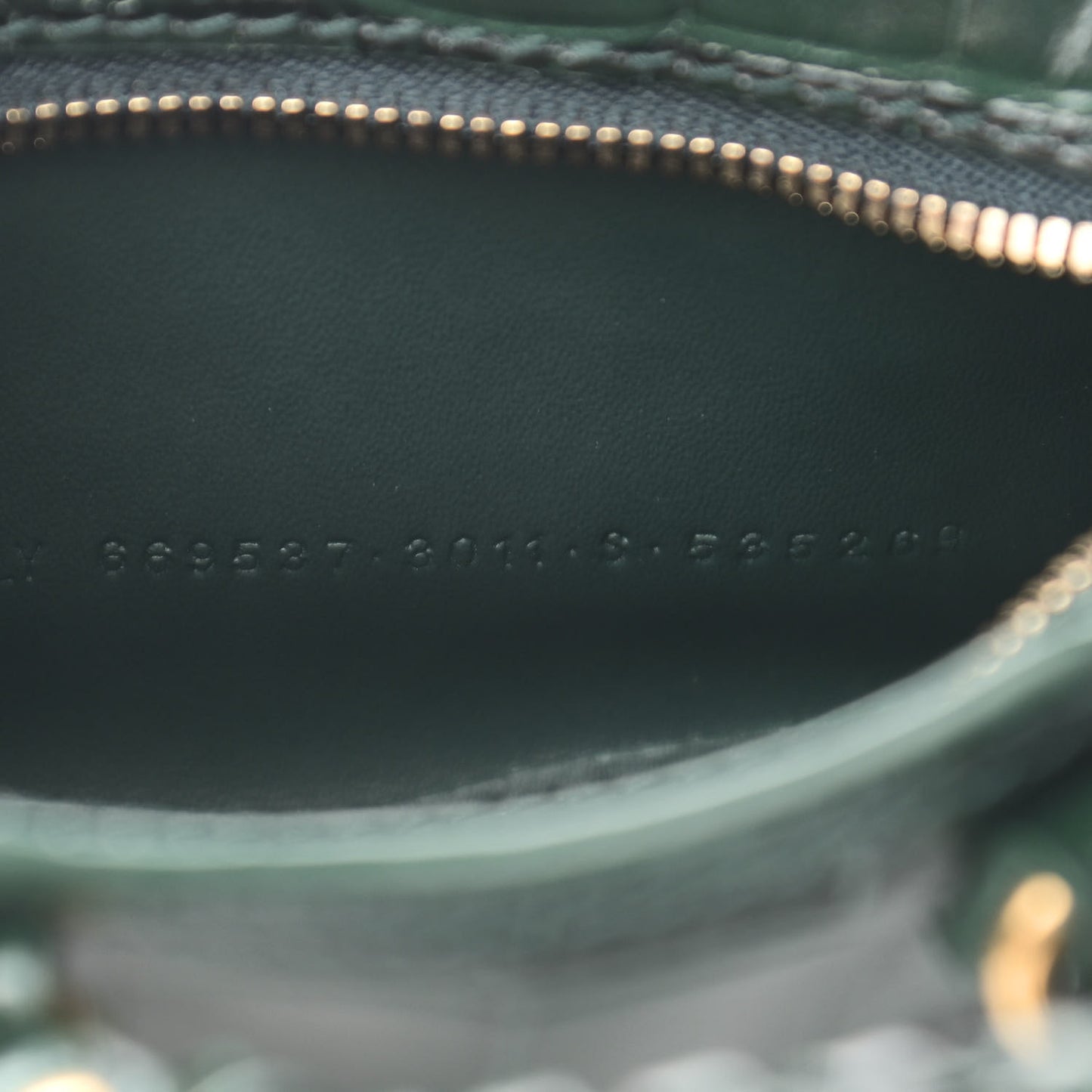 Shiny Supple Calfskin Crocodile Embossed Neo Classic Gold Hardware Super Nano City Crossbody Forest Green