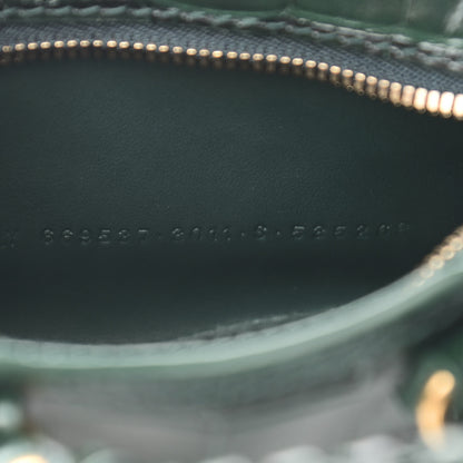 Balenciaga Shiny Supple Calfskin Crocodile Embossed Neo Classic Gold Hardware Super Nano City Crossbody Forest Green 8 of 11