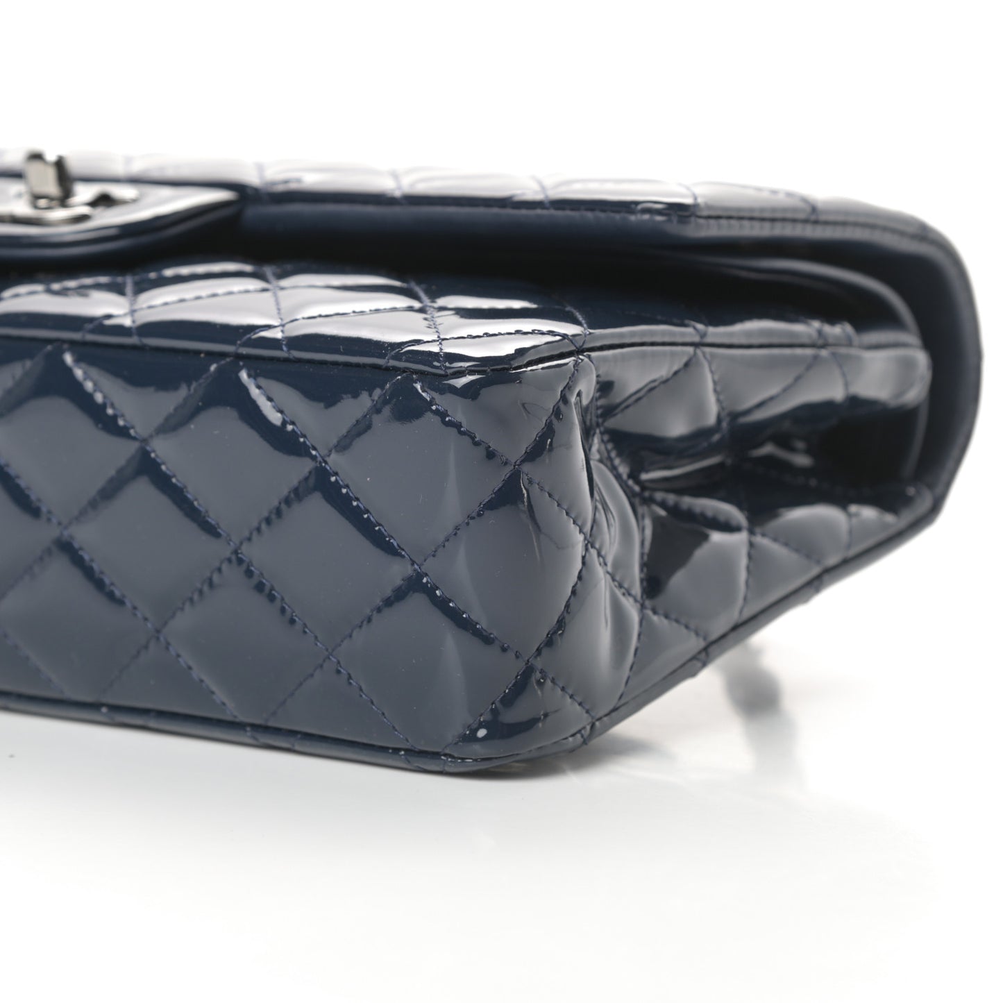 Patent Quilted Medium Double Flap Navy