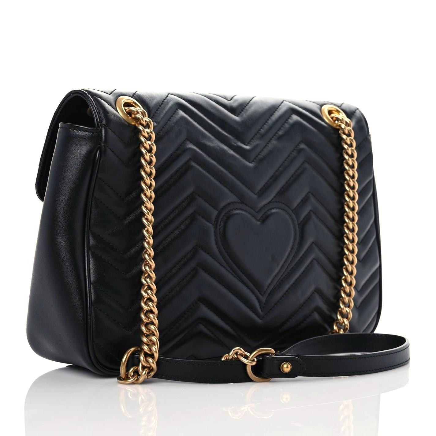 Calfskin Matelasse Medium GG Marmont Shoulder Bag Black
