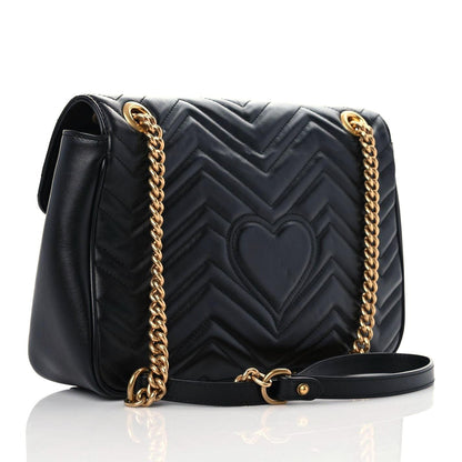 Gucci Calfskin Matelasse Medium GG Marmont Shoulder Bag Black 3 of 12