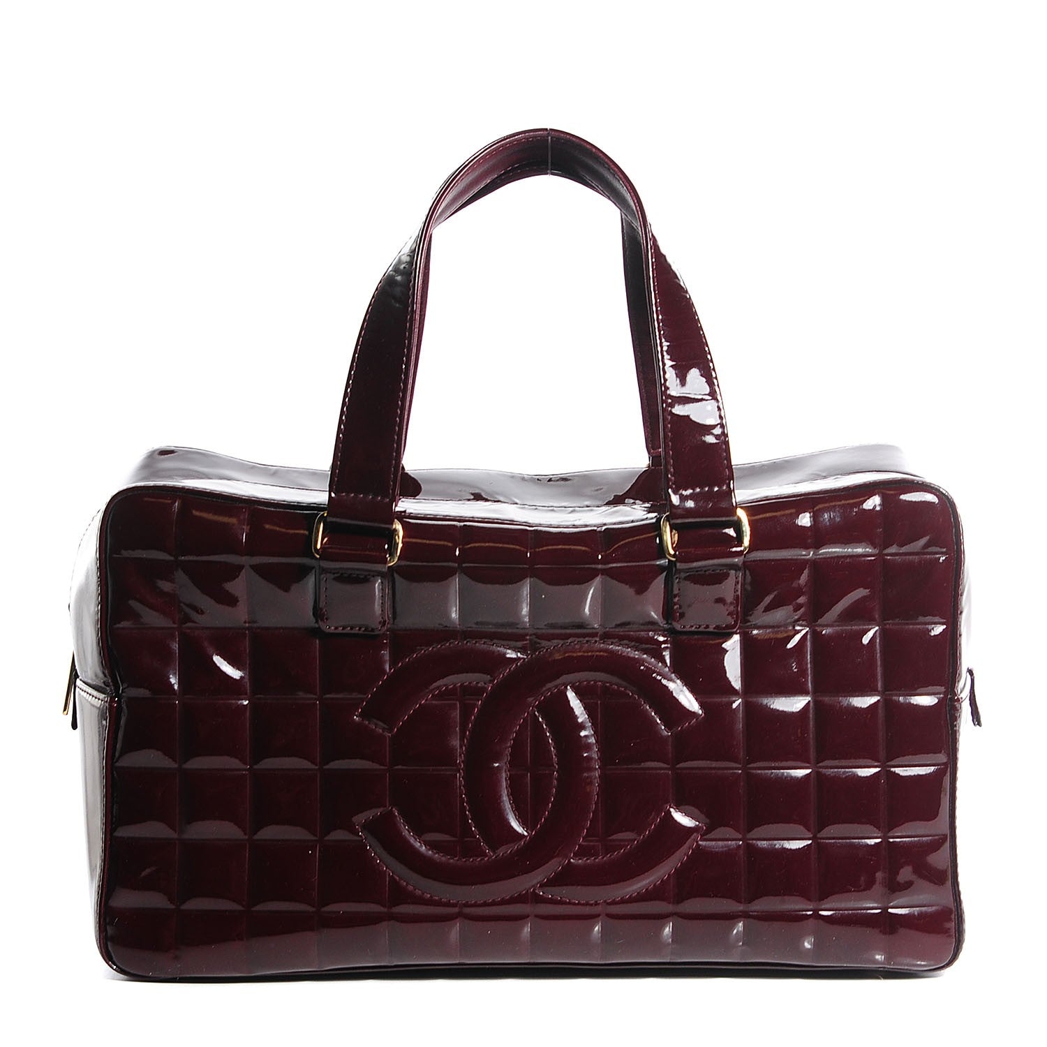 Chanel Patent Quilted Chocolate Bar Bowler Burgundy 1 of 8