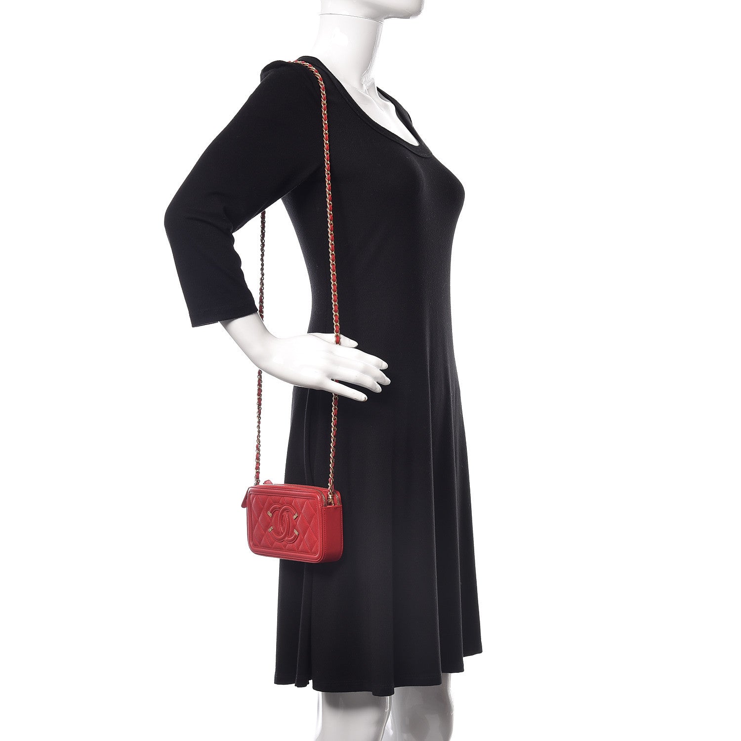 Chanel Caviar Quilted CC Filigree Clutch With Chain Red 2 of 16
