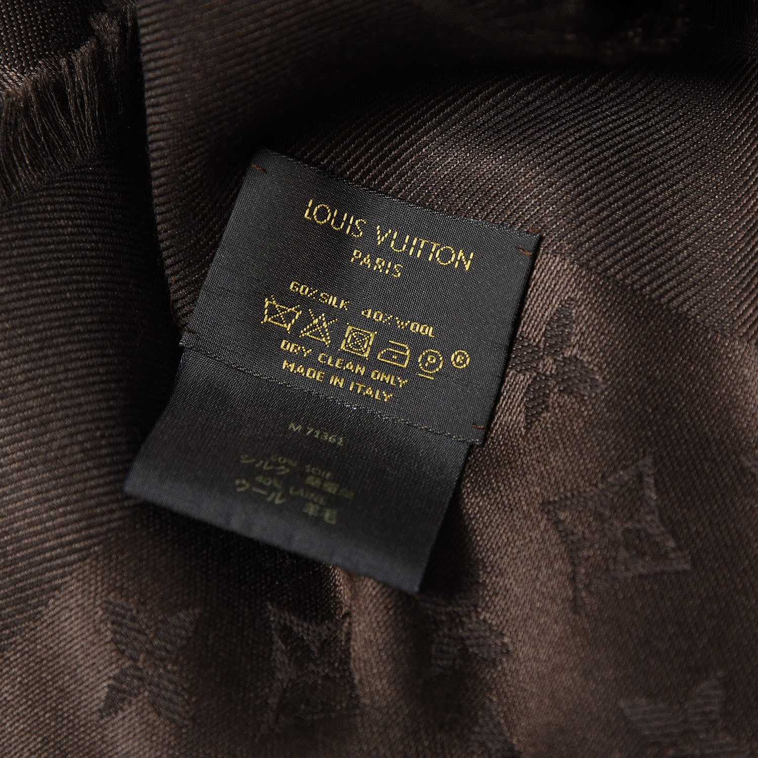 Louis Vuitton Silk Wool Monogram Shawl Brown 4 of 4