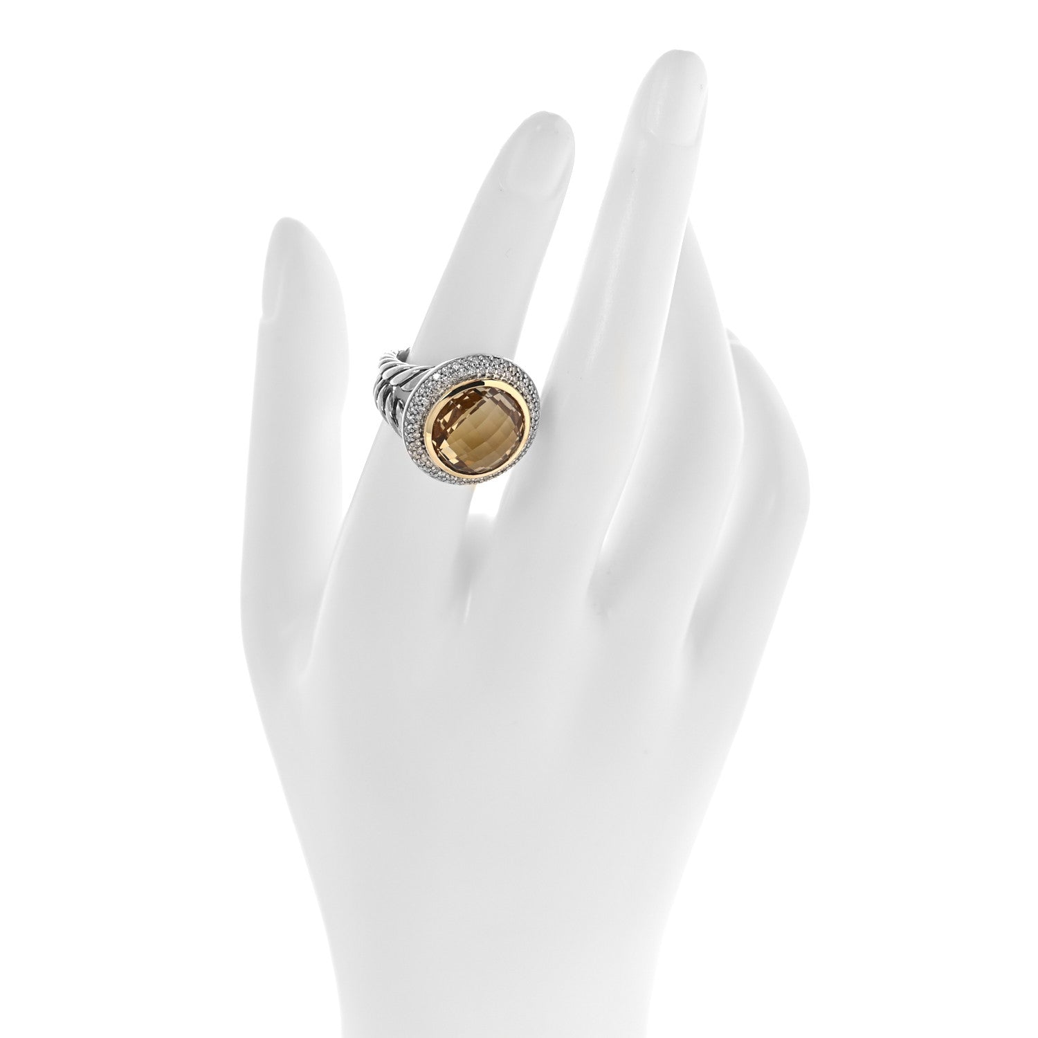 David Yurman Sterling Silver 18K Yellow Gold Diamond Citrine 16mm Cerise Ring 53 6.25 2 of 6