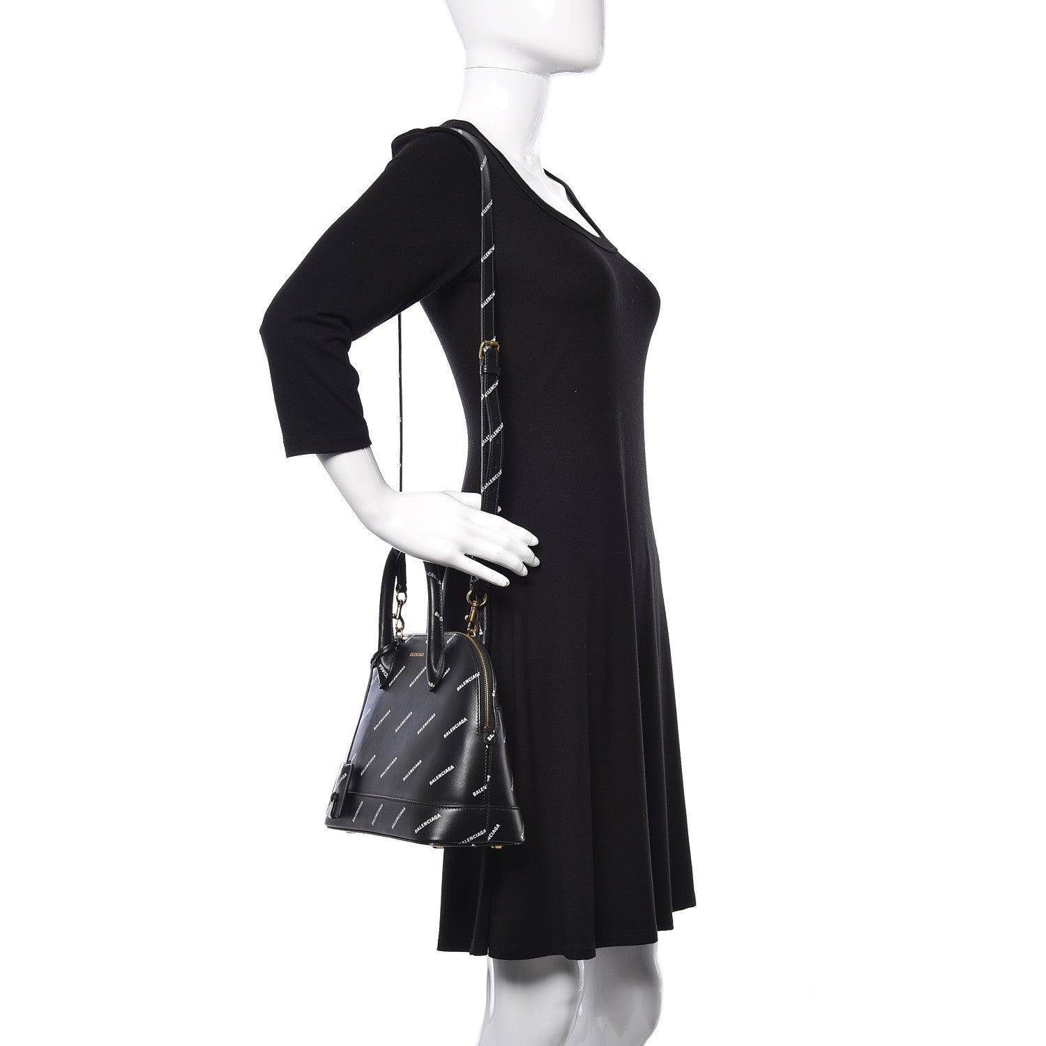 Balenciaga Calfskin Allover Logo S Ville Top Handle Bag Black White 2 of 10