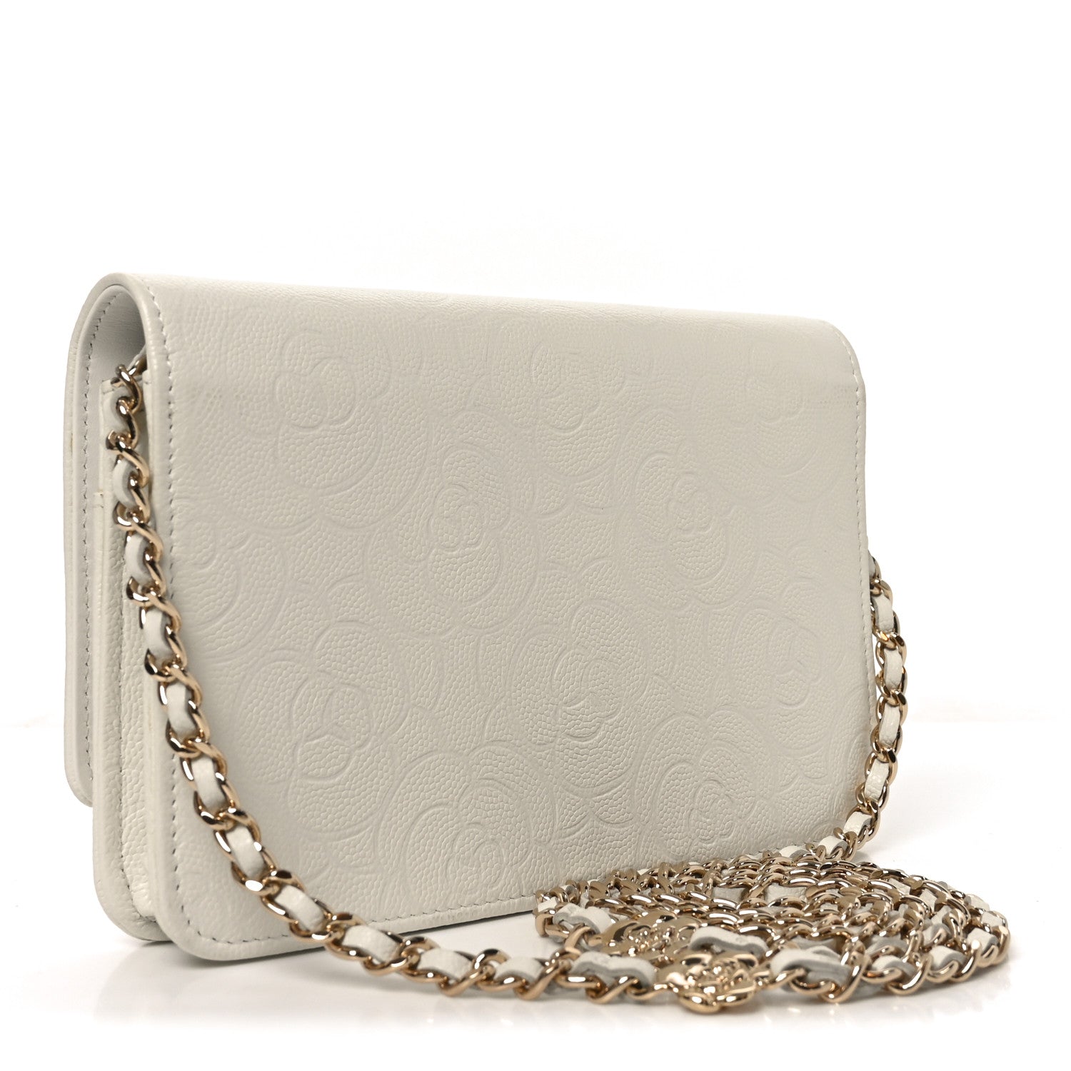 Chanel Caviar Camellia Embossed Wallet On Chain WOC White 3 of 11