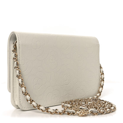 Chanel Caviar Camellia Embossed Wallet On Chain WOC White 3 of 11