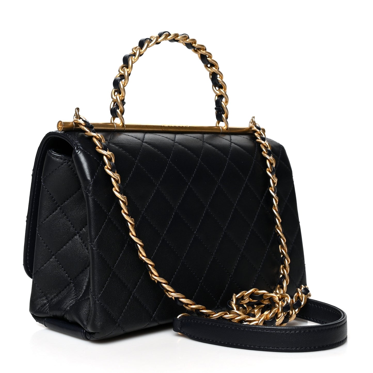 Lambskin Quilted La Parisienne Top Handle Flap Dark Blue
