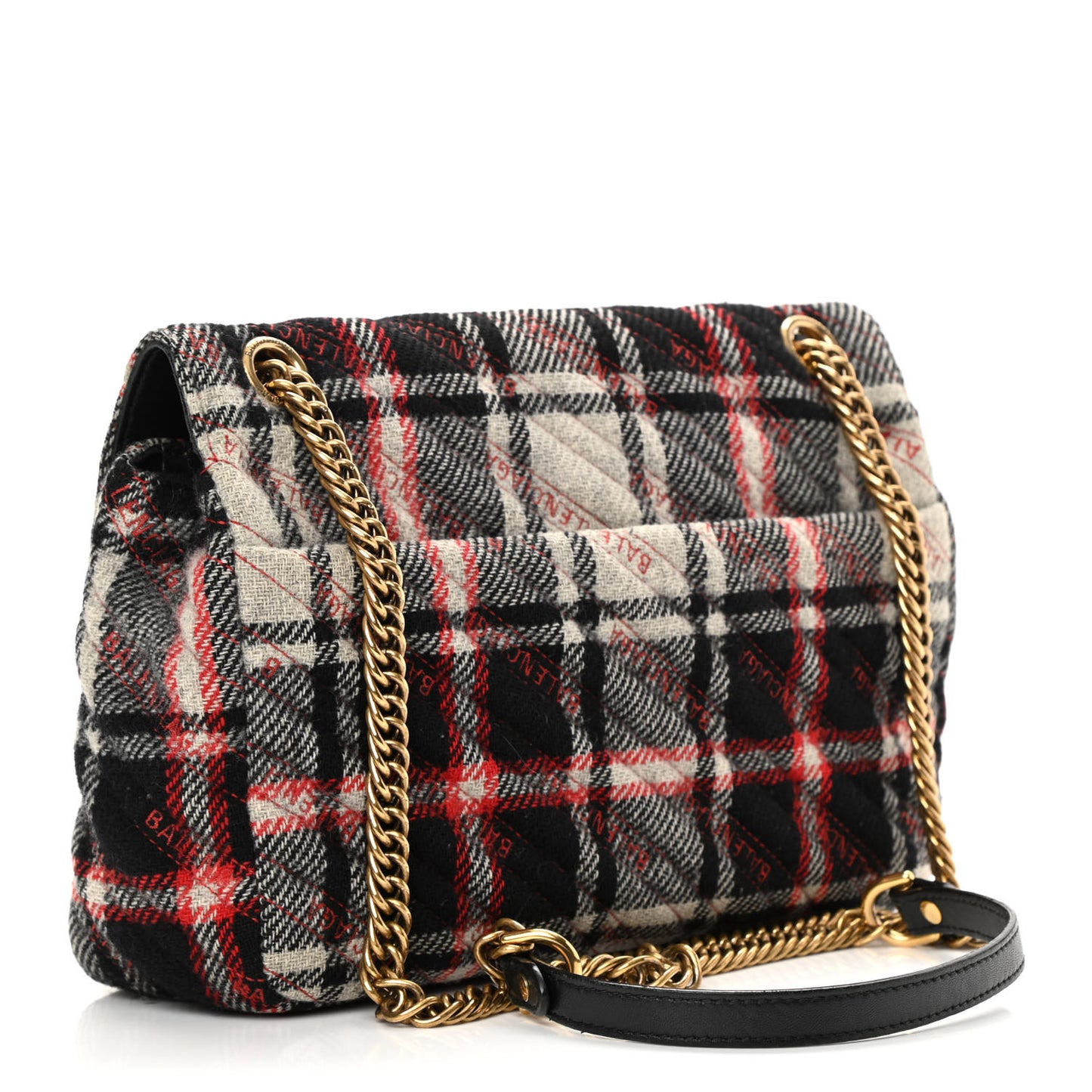 Wool Plaid Diagonal Allover Logo Matelasse M BB Round Shoulder Bag Black White Red