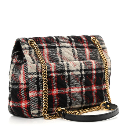 Balenciaga Wool Plaid Diagonal Allover Logo Matelasse M BB Round Shoulder Bag Black White Red 3 of 13