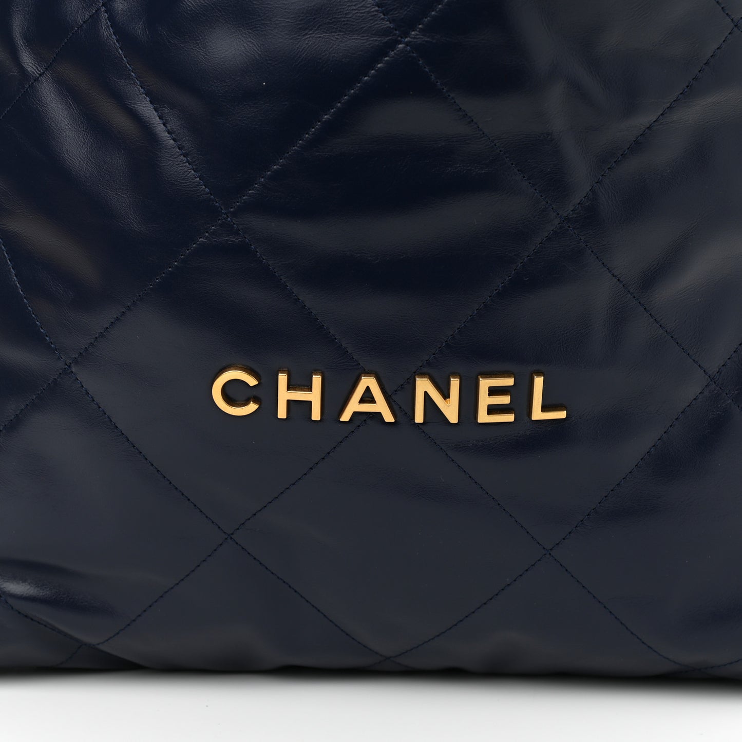 Shiny Calfskin Quilted Chanel 22 Navy Blue