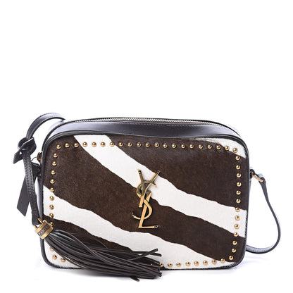 Saint Laurent Pony Hair Calfskin Studded Monogram Lou Camera Bag Dusty White Brown 1 of 7