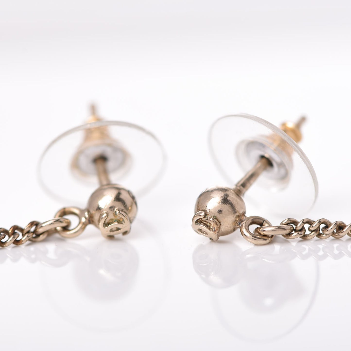 Metal Pearl Quilted CC Drop Earrings Gold