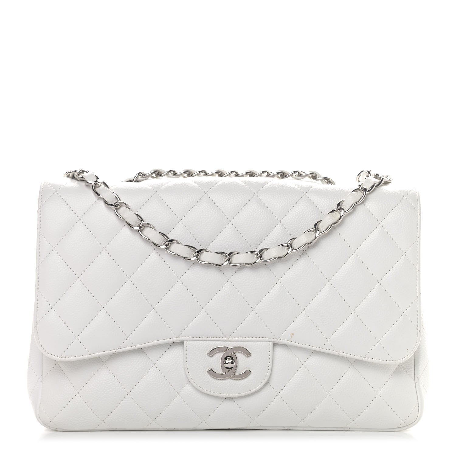 Chanel Caviar Quilted Jumbo Single Flap White 1 of 7