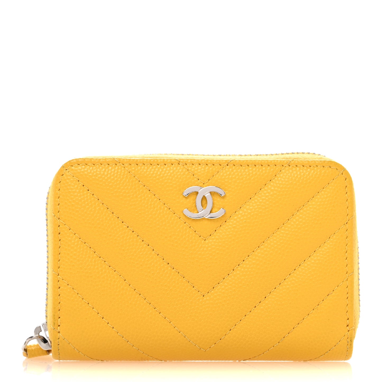 Caviar Chevron Quilted Zip Coin Purse Yellow