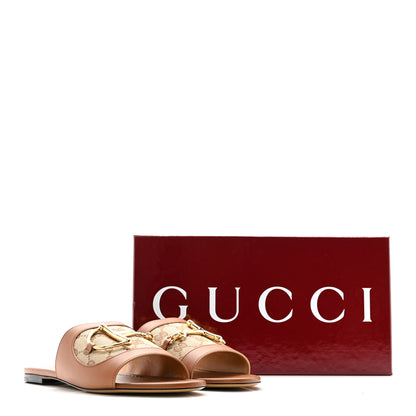 Gucci Calfskin Monogram Horsebit Womens Slide Sandals 39 Beige Ebony Sundial 10 of 10