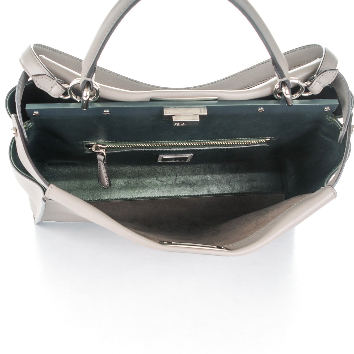 Fendi Vitello Dolce Marmol Large Peekaboo Iconic Satchel Asfalto Verde Salvia 5 of 8