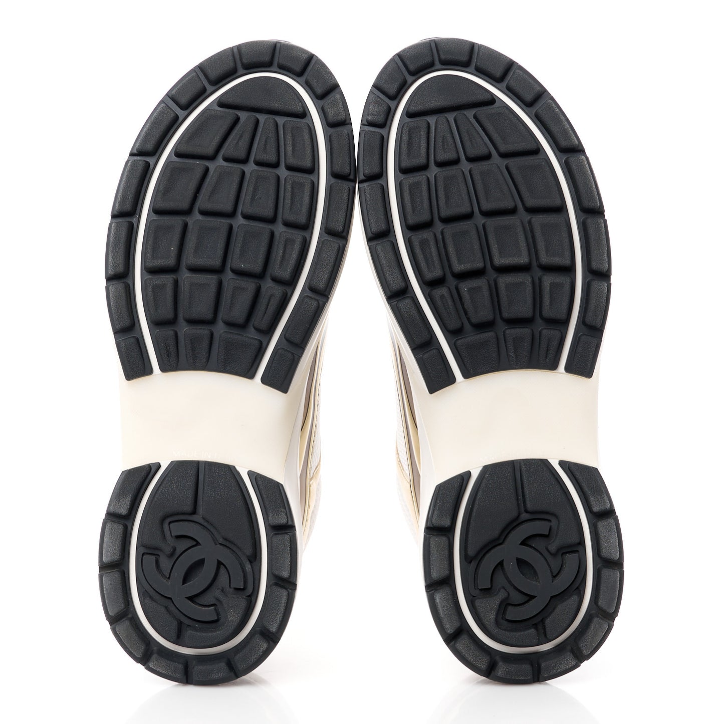 Fabric Laminated Calfskin Stretch CC Sneakers 41 White Gold Silver