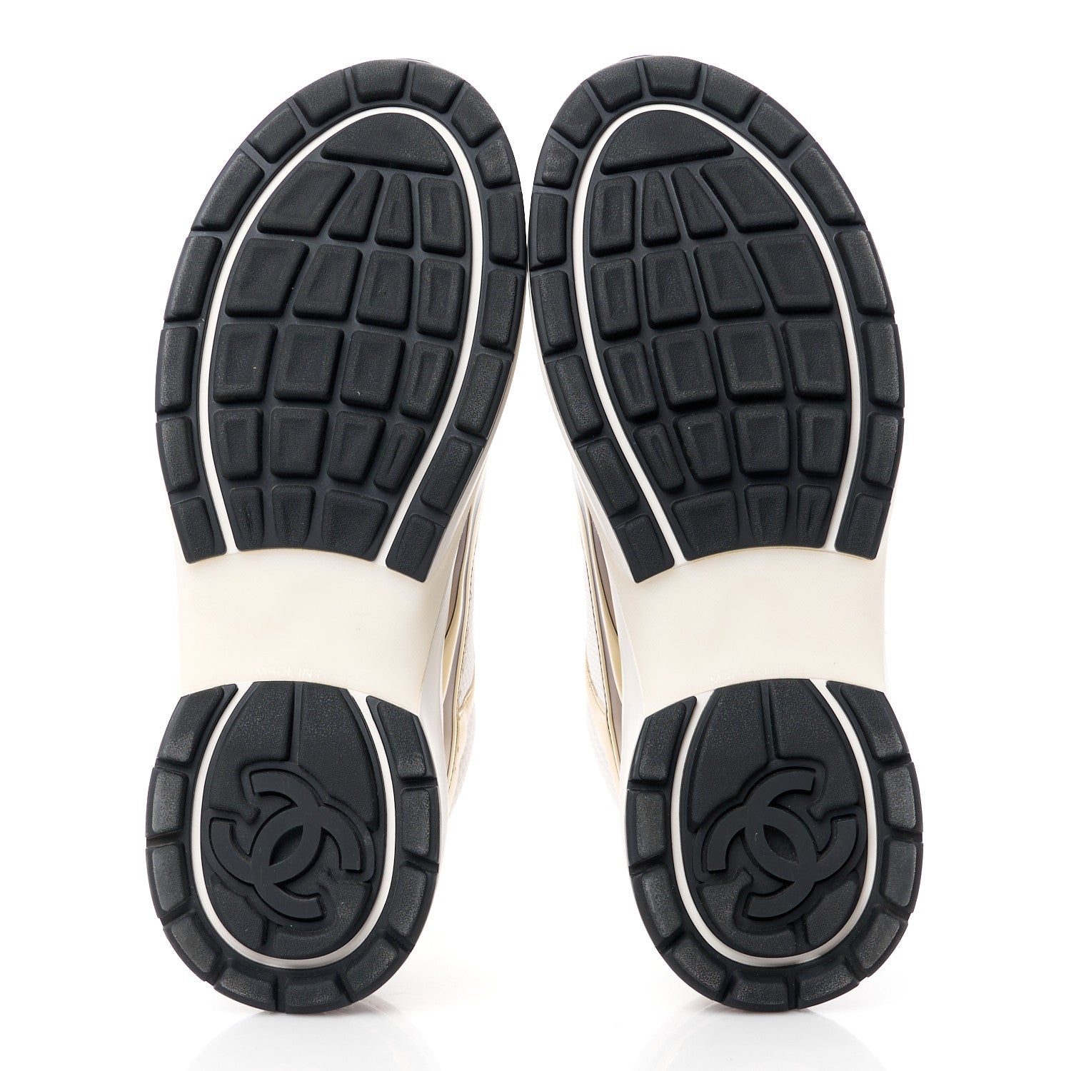 Chanel Fabric Laminated Calfskin Stretch CC Sneakers 41 White Gold Silver 5 of 9