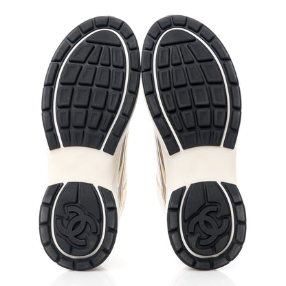 Chanel Fabric Laminated Calfskin Stretch CC Sneakers 41 White Gold Silver 5 of 9