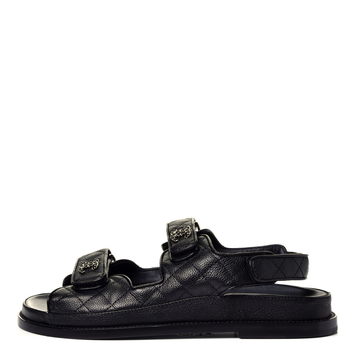Grained Calfskin Velcro Dad Sandals 40 Black