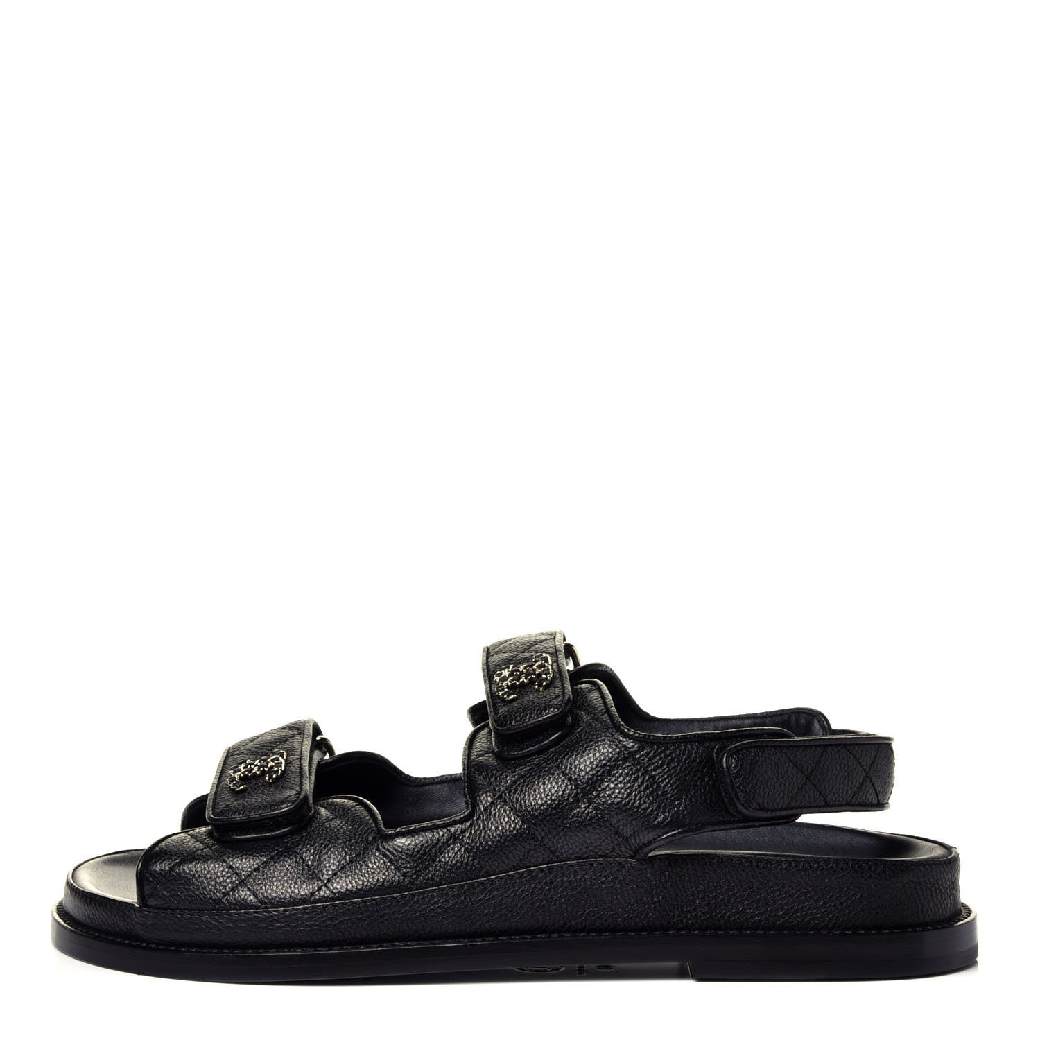Chanel Grained Calfskin Velcro Dad Sandals 40 Black 1 of 10